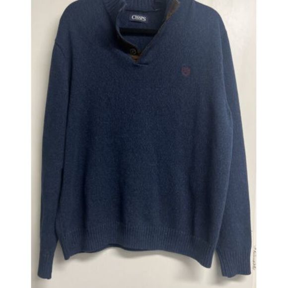 Chaps Men's Classic Fit Twist Button Mock Sweater Navy Blue Size Large - Picture 1 of 5
